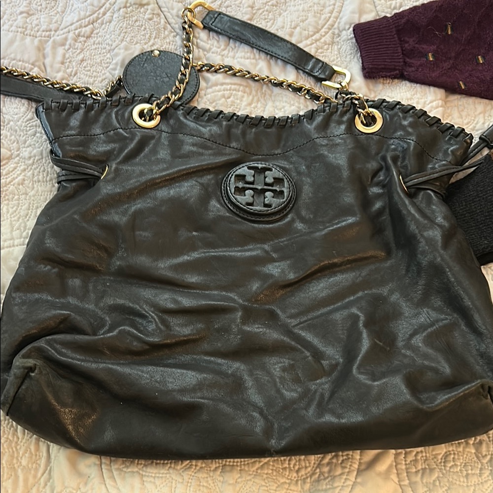 Tory Burch Black Shoulder Bag with Gold Accents